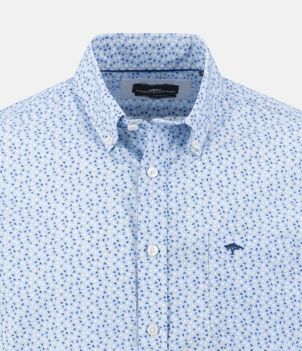 Fynch - Hatton Summer Minimal Print Button Down Short Sleeved Shirt Pale Yellow - 16035881-113-M - fynch - hatton.co.uk