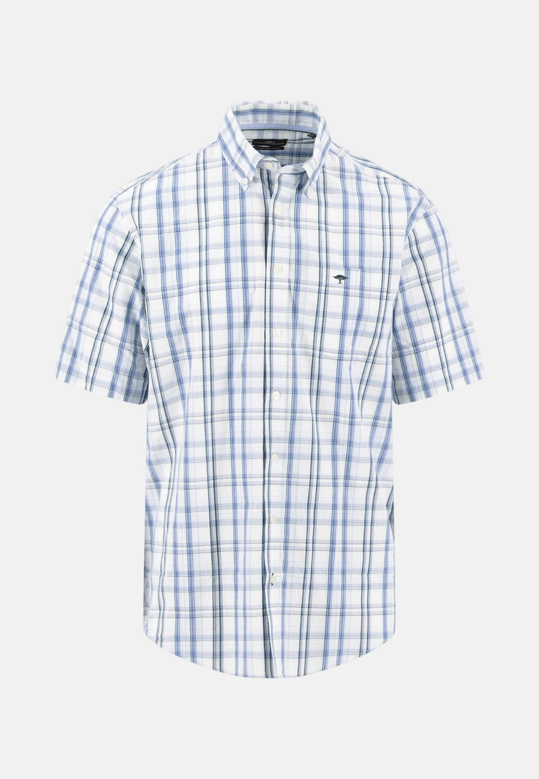 Fynch - Hatton Summer Poplin Check Short Sleeved Shirt Pine Green - 16045081-727-M - fynch - hatton.co.uk