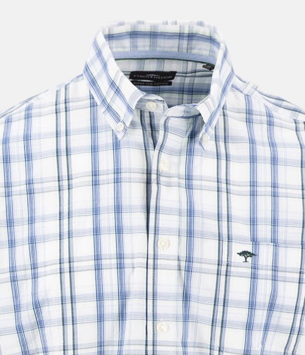 Fynch - Hatton Summer Poplin Check Short Sleeved Shirt Pine Green - 16045081-727-M - fynch - hatton.co.uk