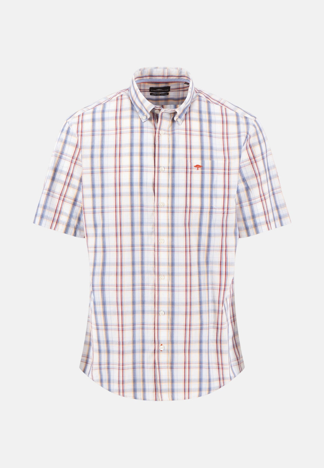 Fynch - Hatton Summer Poplin Check Short Sleeved Shirt Spicy Red - 16045081-369-M - fynch - hatton.co.uk