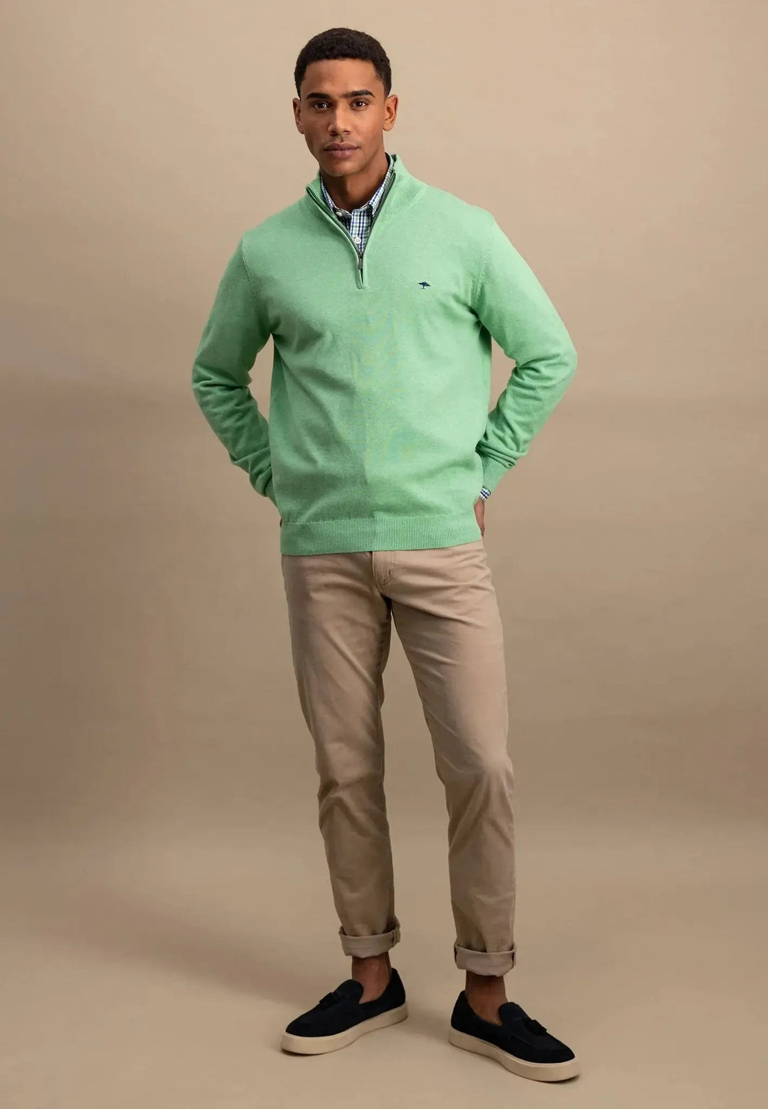 Fynch - Hatton Superfine 1/4 Zip Cotton Knit Turf Green 1513215-722-S