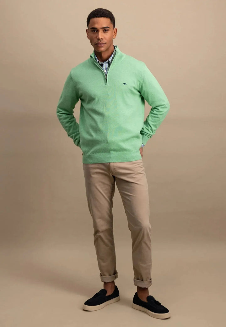 Fynch - Hatton Superfine 1/4 Zip Cotton Knit Turf Green 1513215-722-S