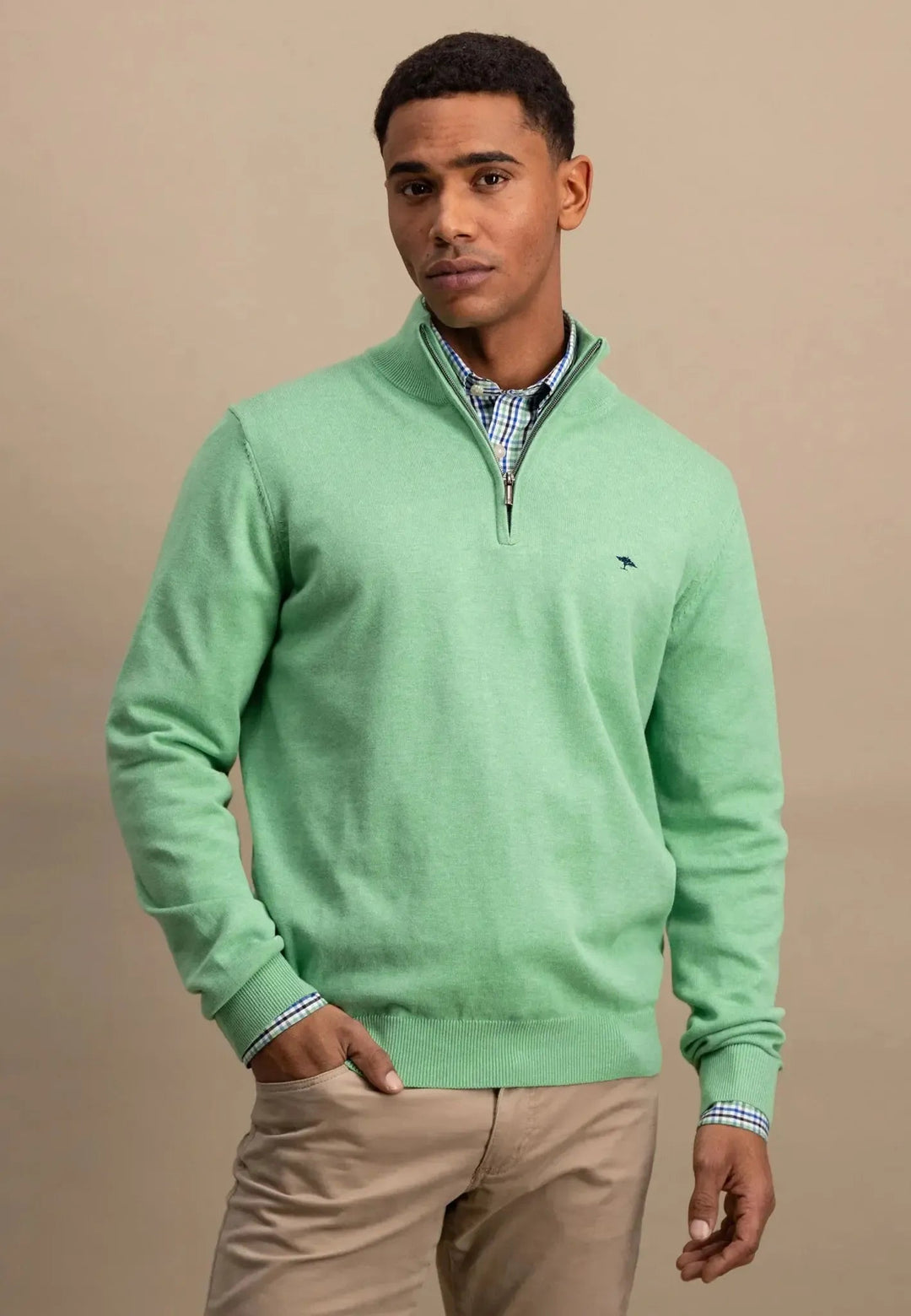 Fynch - Hatton Superfine 1/4 Zip Cotton Knit Turf Green 1513215-722-S