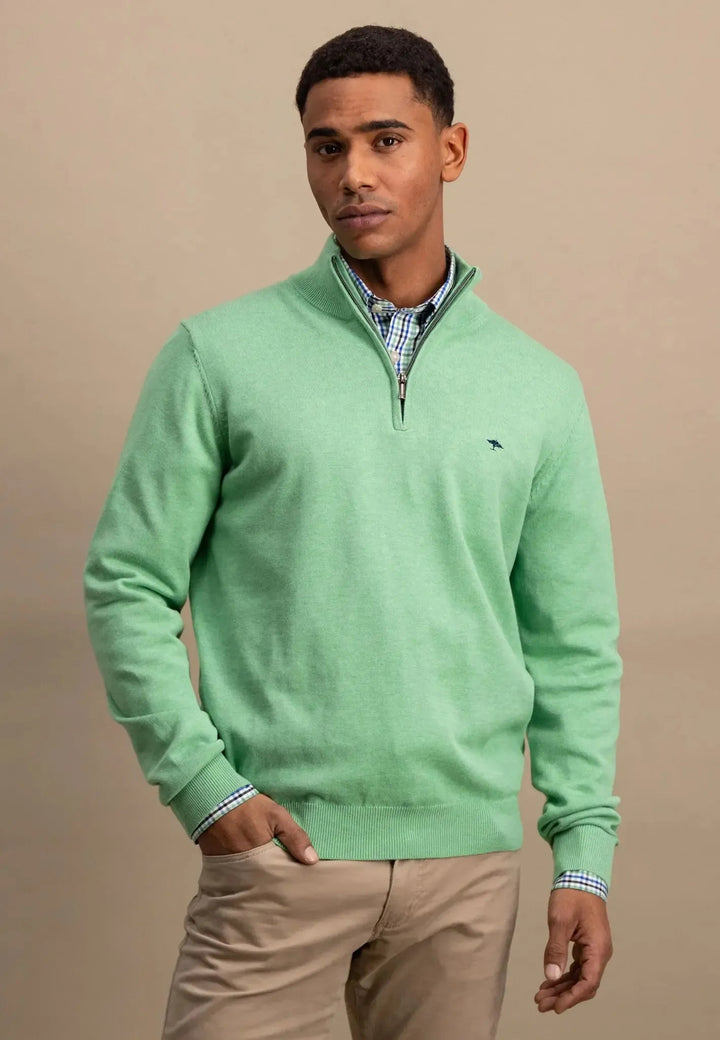Fynch - Hatton Superfine 1/4 Zip Cotton Knit Turf Green 1513215-722-S