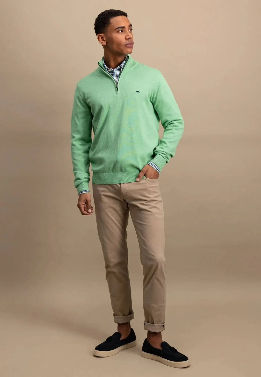 Fynch - Hatton Superfine 1/4 Zip Cotton Knit Turf Green 1513215-722-S