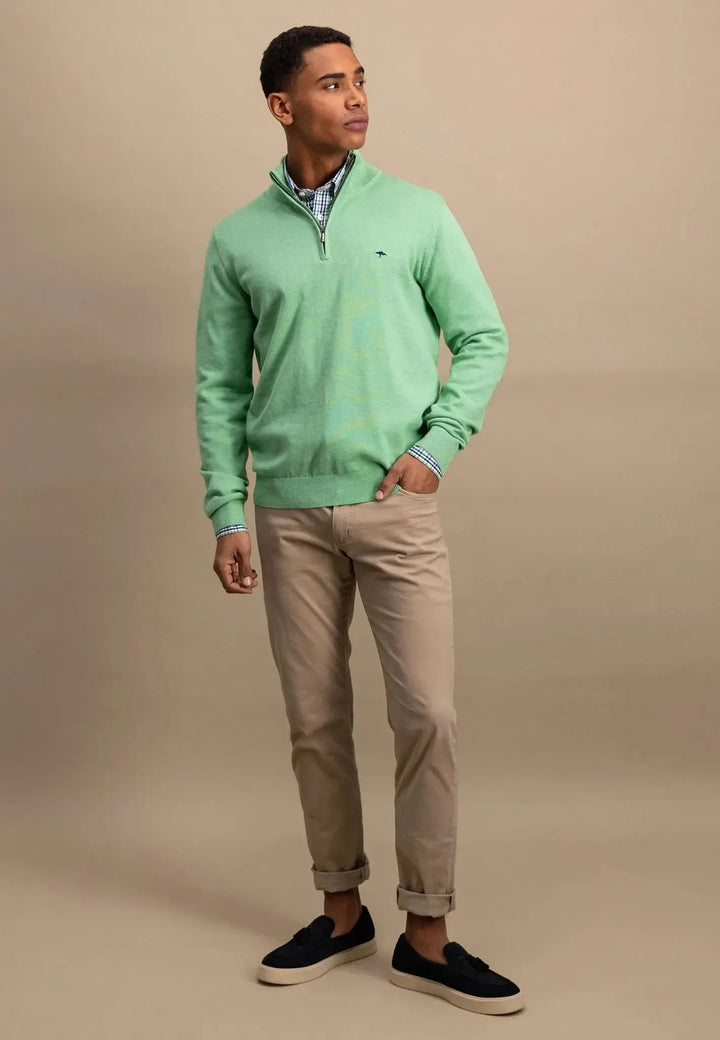 Fynch - Hatton Superfine 1/4 Zip Cotton Knit Turf Green 1513215-722-S