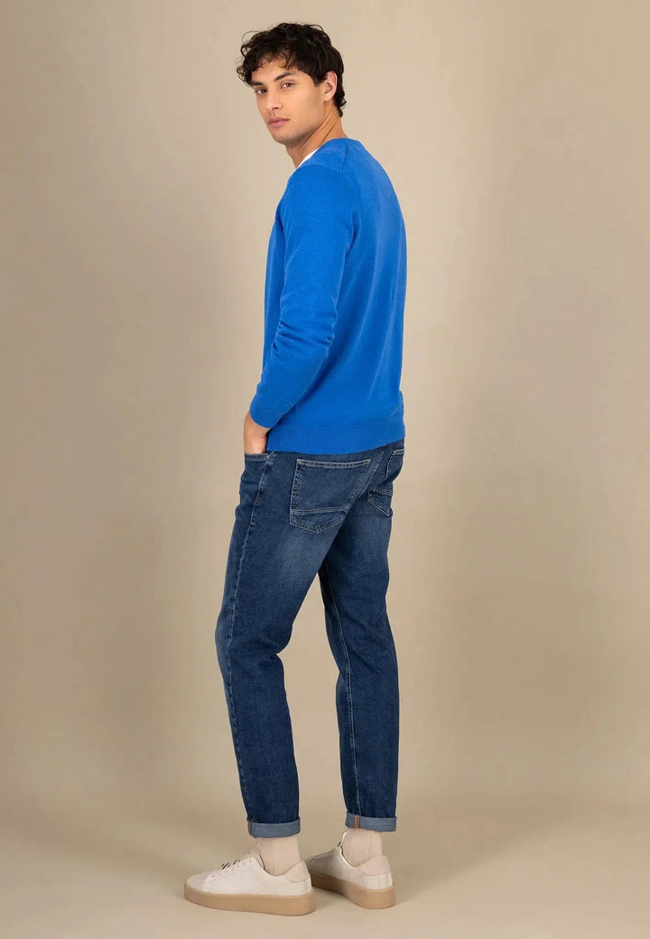 Fynch - Hatton Superfine V - Neck Cotton Knit Strong Blue 1513211-628-S