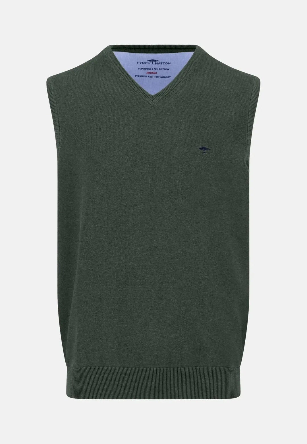 Fynch - Hatton - Superfine V - Neck Cotton Knit Vest Dark Ivy - 1514214-737-S