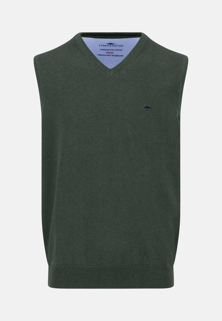 Fynch - Hatton - Superfine V - Neck Cotton Knit Vest Dark Ivy - 1514214-737-S