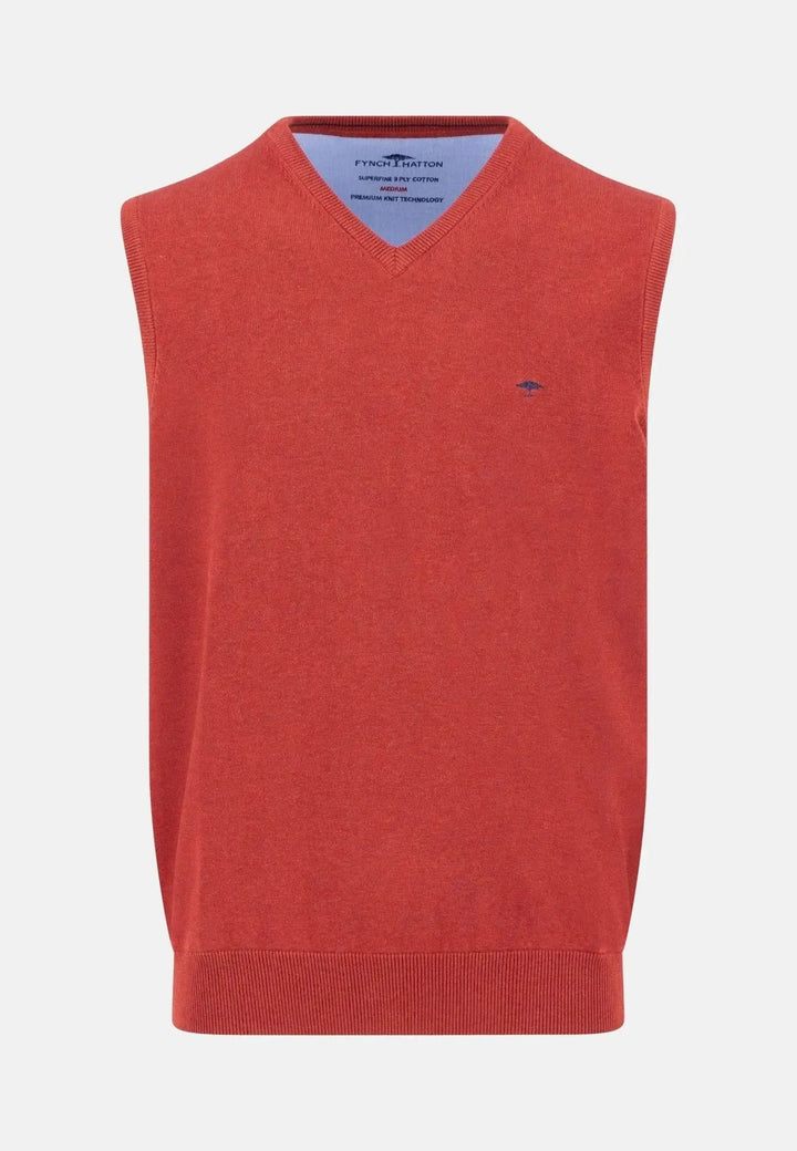 Fynch - Hatton - Superfine V - Neck Cotton Knit Vest Garnet Red - 1514214-367-S