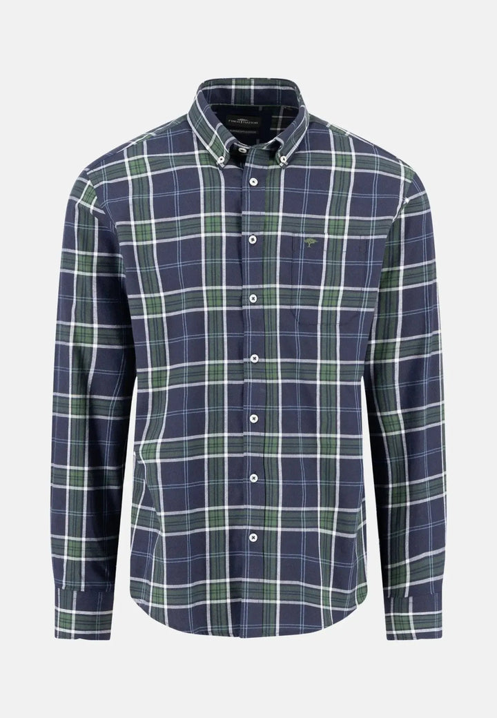Fynch - Hatton Twill Check Button Down Shirt Navy 15095550-685-M