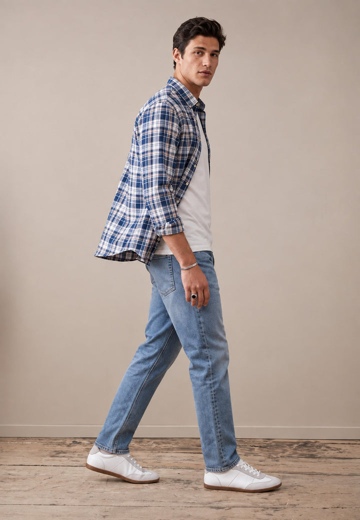 Fynch-Hatton Twill Check Button Down Shirt Navy 16085360-685-M