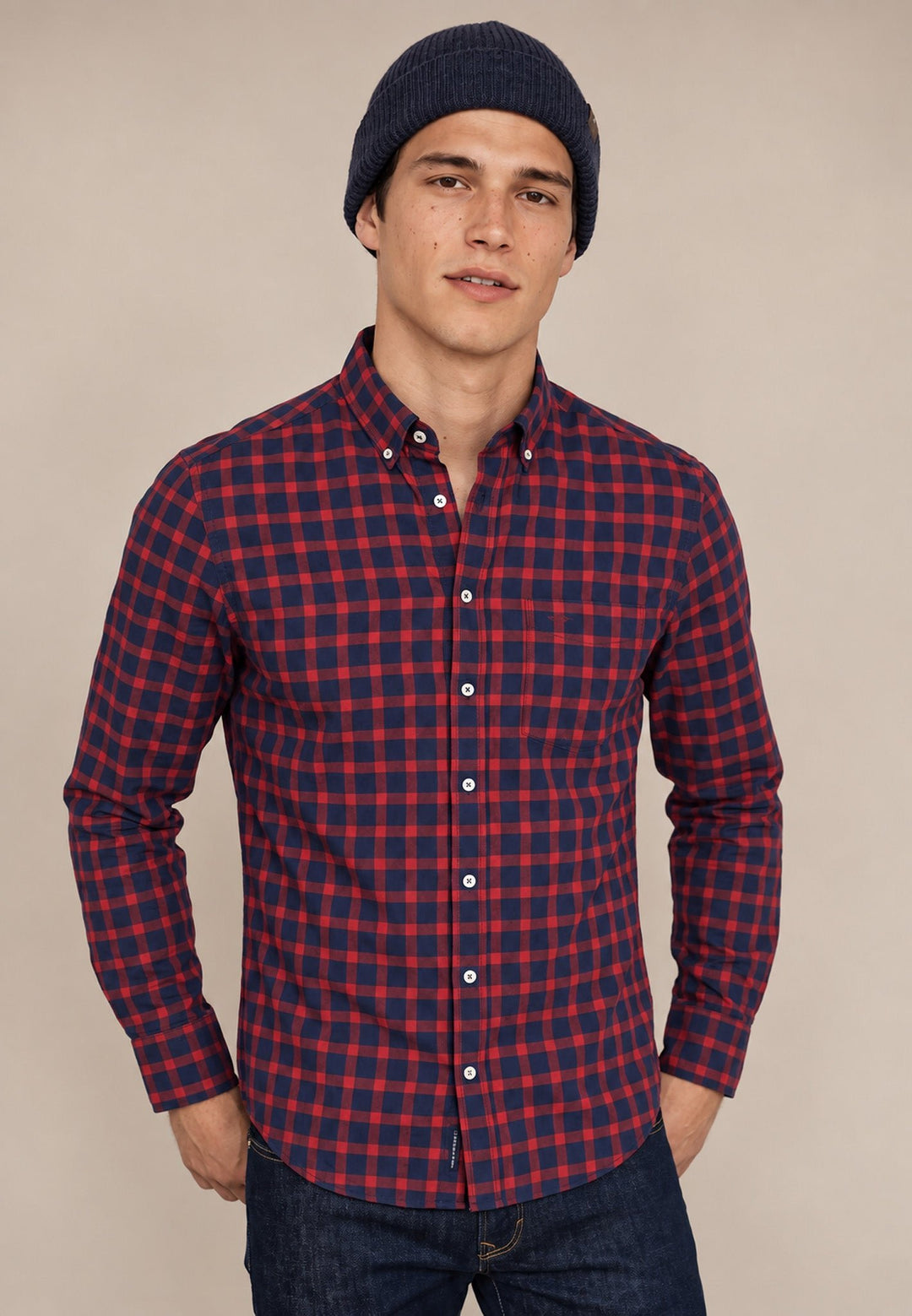 Fynch-Hatton Two-Tone Check Button Down Shirt Brick 16145480-346-M