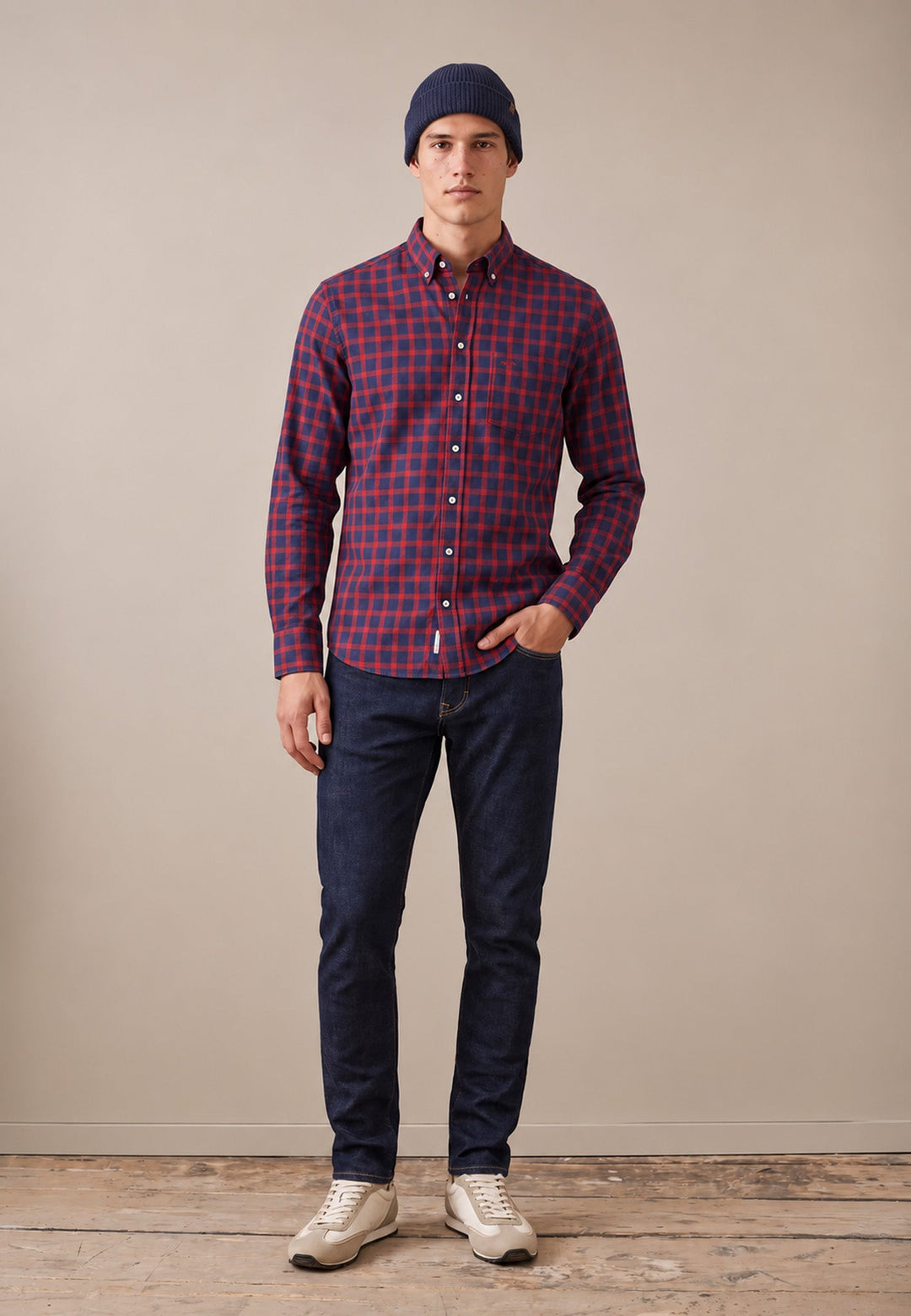 Fynch-Hatton Two-Tone Check Button Down Shirt Brick 16145480-346-M