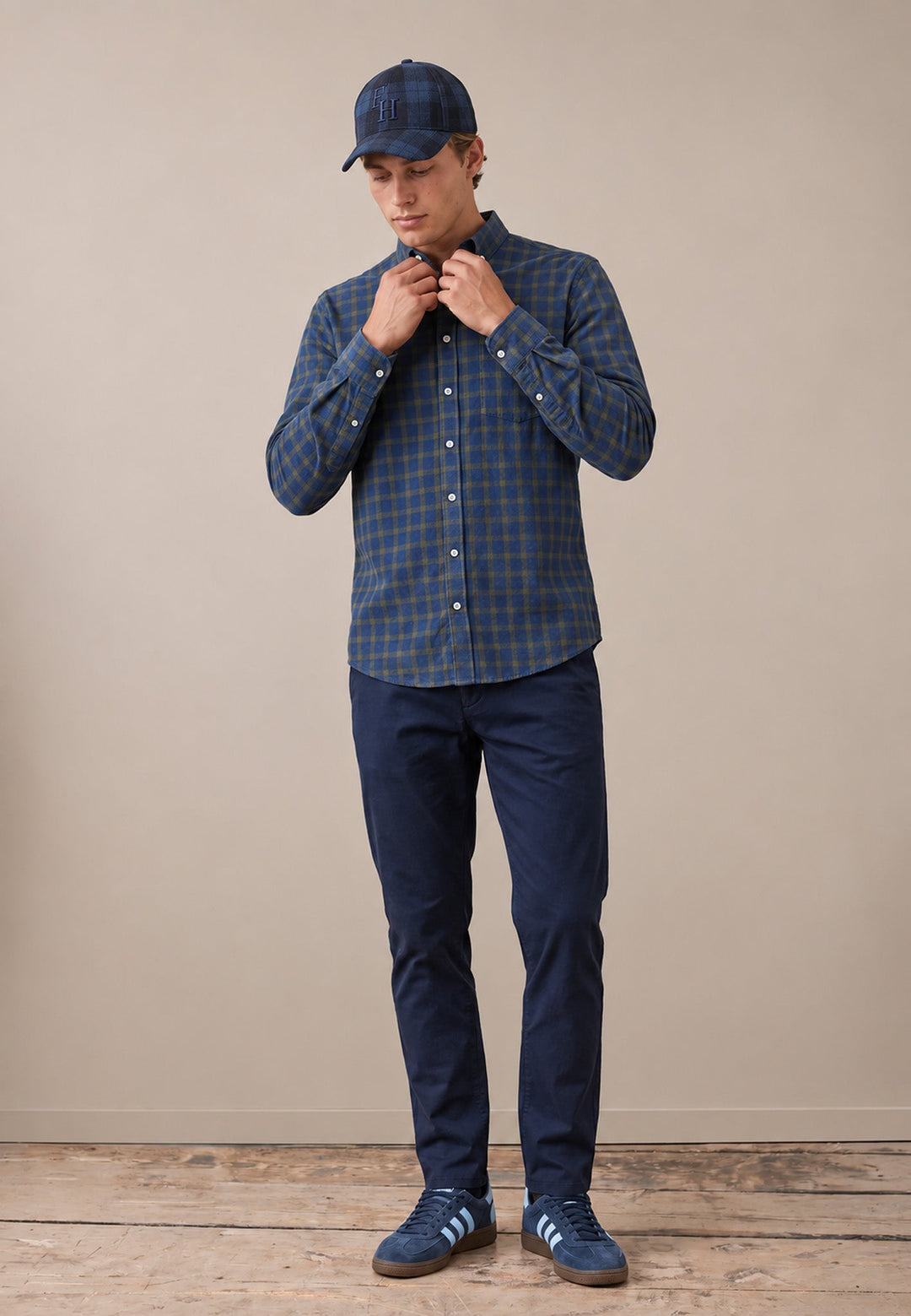 Fynch-Hatton Two-Tone Check Button Down Shirt Cypress 16145480-749-M