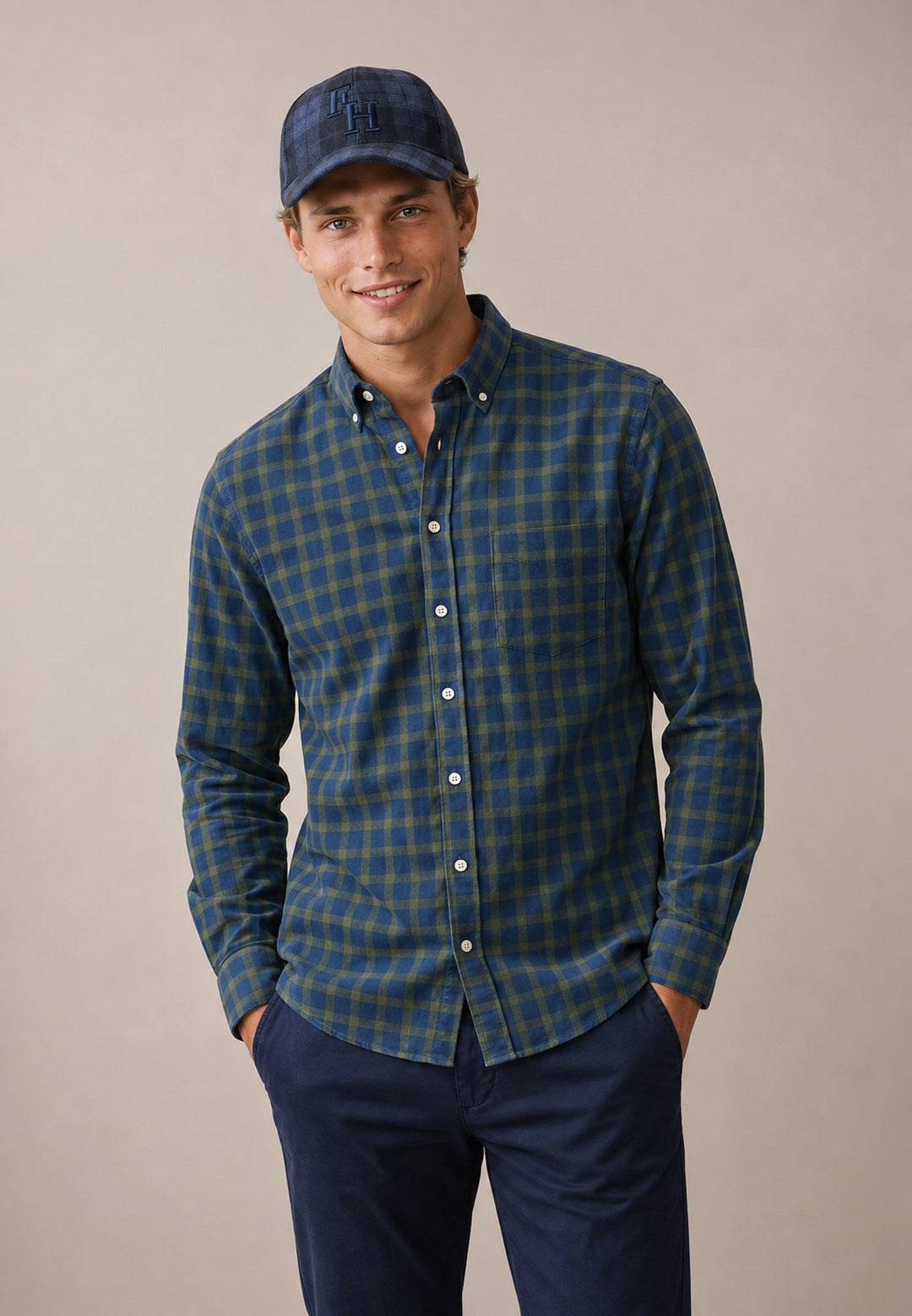 Fynch-Hatton Two-Tone Check Button Down Shirt Cypress 16145480-749-M