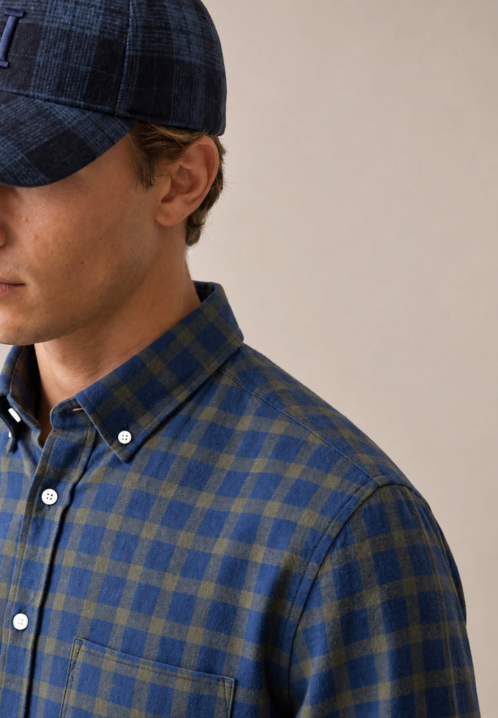 Fynch-Hatton Two-Tone Check Button Down Shirt Cypress 16145480-749-M