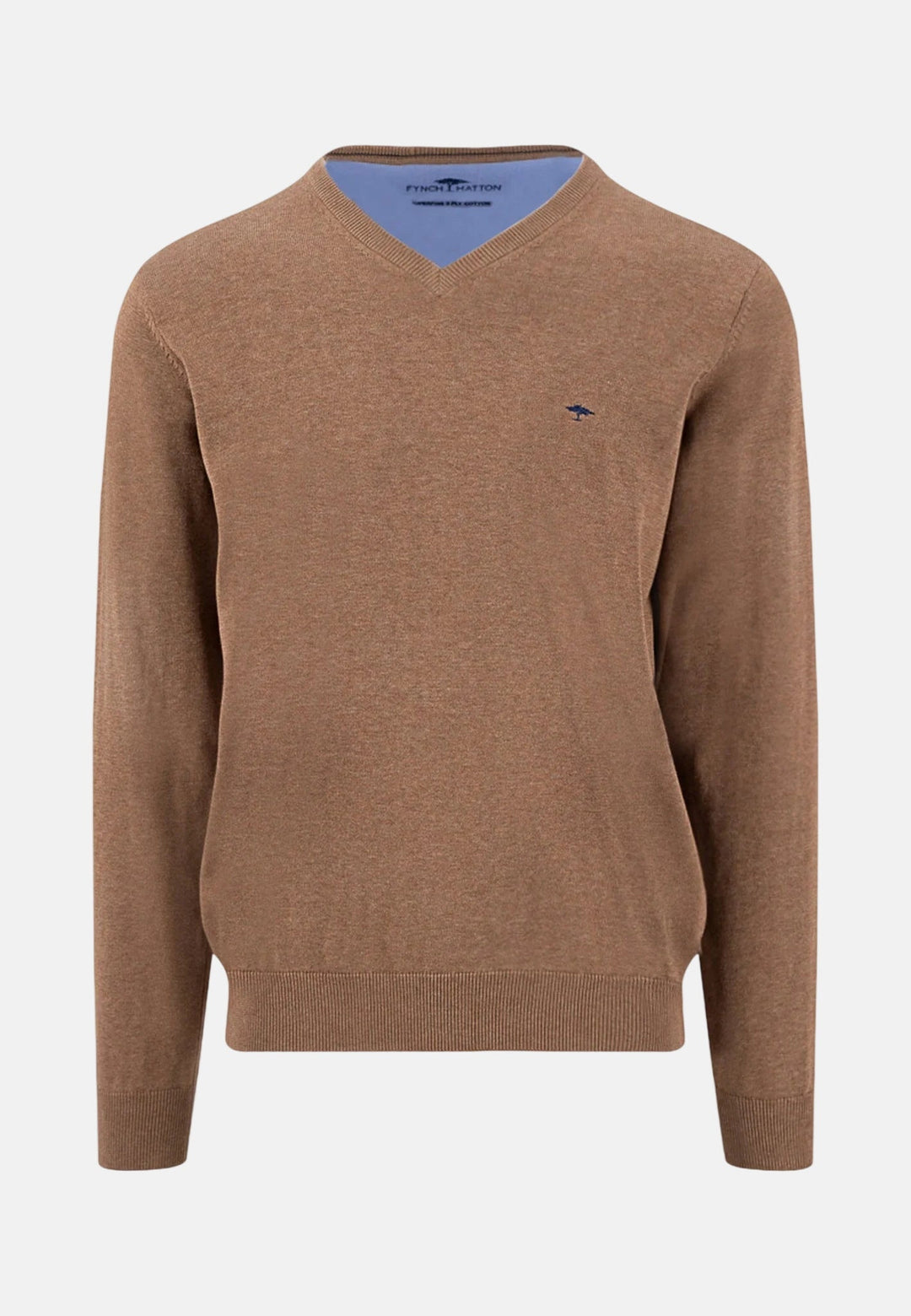 Fynch - Hatton V - Neck Fine Knit Cotton Sweater Affogato - 1613211-213-M - fynch - hatton.co.uk