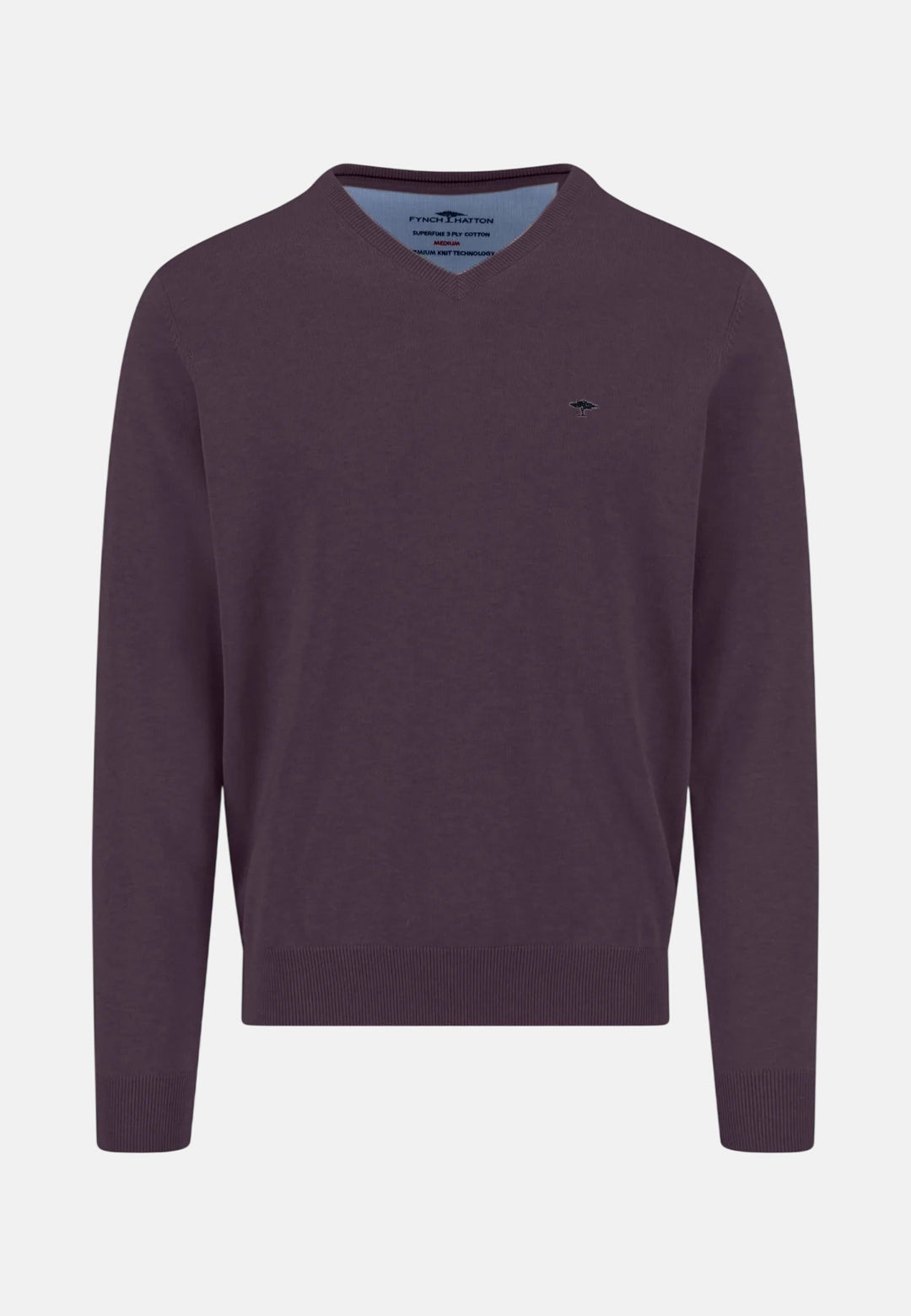 Fynch - Hatton V - Neck Fine Knit Cotton Sweater Aubergine - 1613211-342-M - fynch - hatton.co.uk