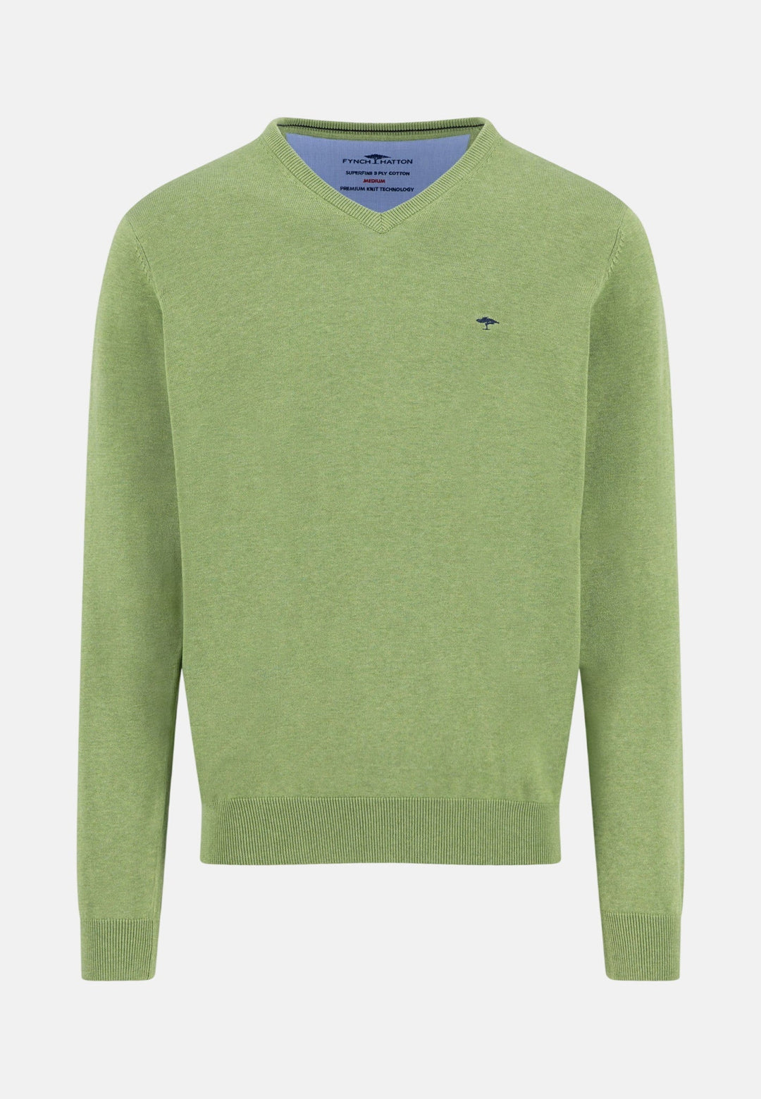 Fynch - Hatton V - Neck Fine Knit Cotton Sweater Avocado - 1613211-740-M - fynch - hatton.co.uk