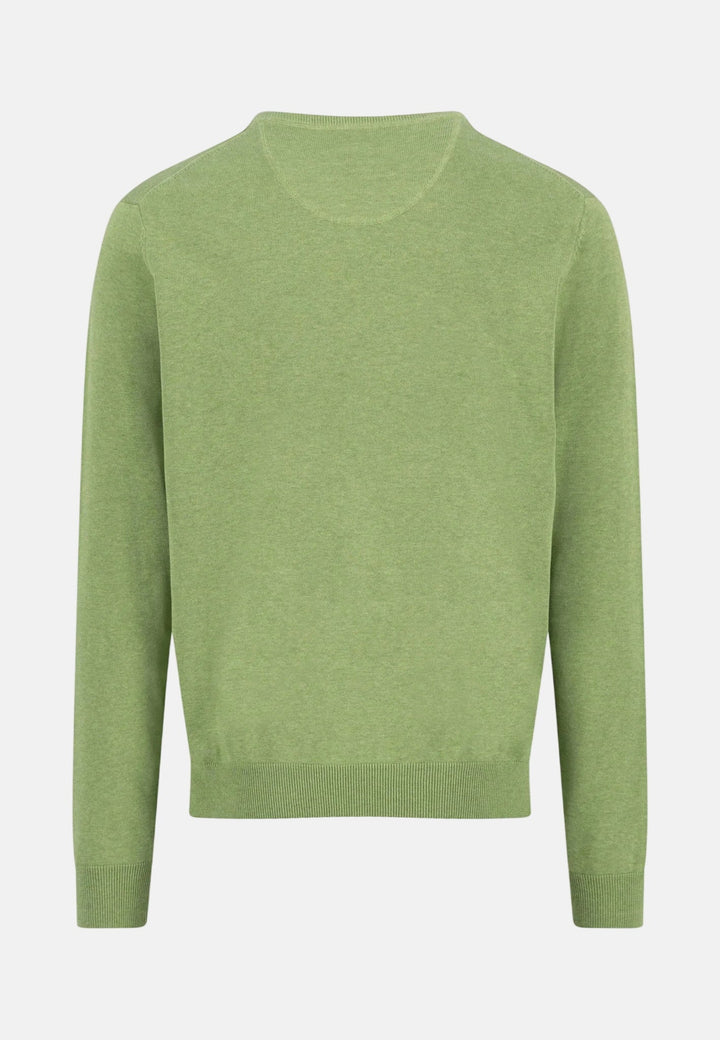 Fynch - Hatton V - Neck Fine Knit Cotton Sweater Avocado 1613211-740-M