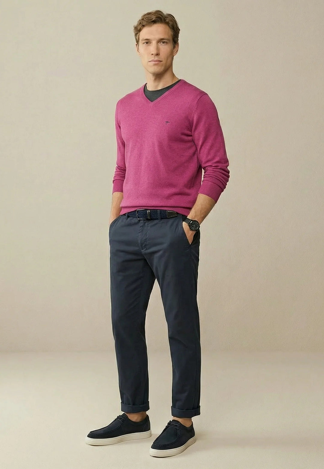 Fynch - Hatton V - Neck Fine Knit Cotton Sweater Malaga - 1613211-456-M - fynch - hatton.co.uk