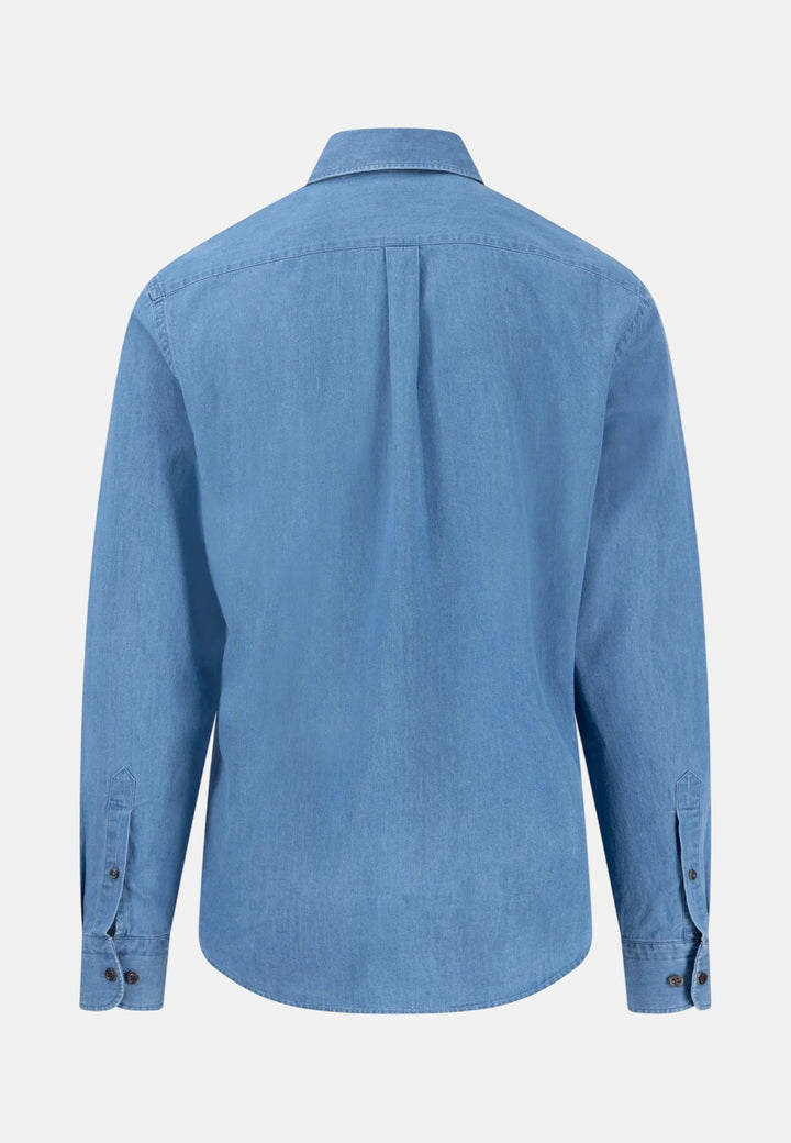 Fynch - Hatton Washed Denim Button Down Shirt Crystal Blue - 16028030-604-M - fynch - hatton.co.uk