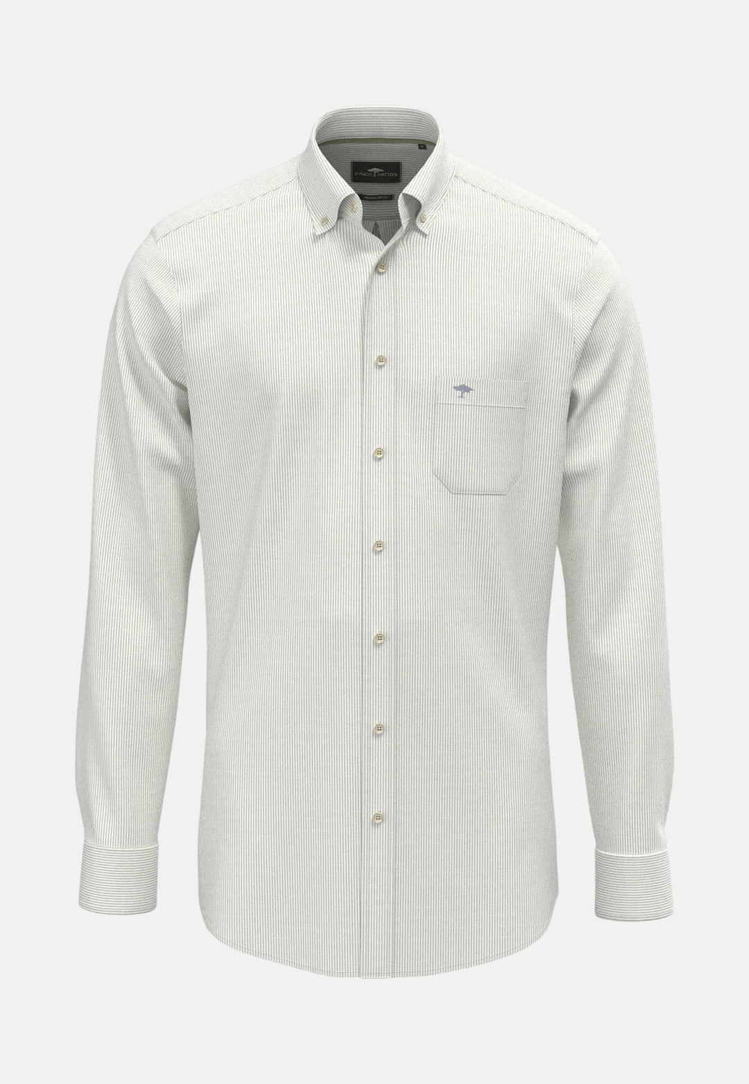 Fynch - Hatton Washed Oxford Bengal Stripe Button Down Shirt Avocado - 16138320-740-M - fynch - hatton.co.uk