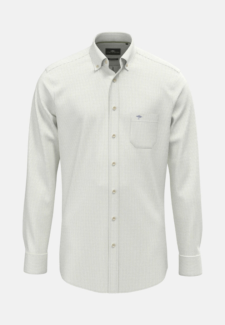 Fynch - Hatton Washed Oxford Bengal Stripe Button Down Shirt Avocado - 16138320-740-M - fynch - hatton.co.uk