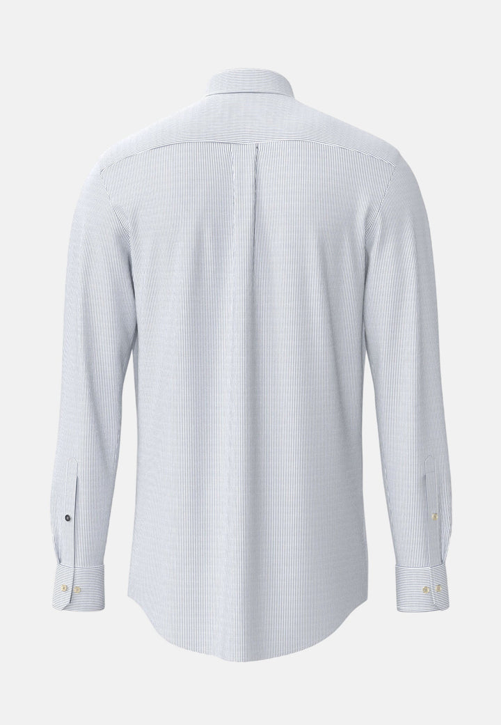 Fynch - Hatton Washed Oxford Bengal Stripe Button Down Shirt Harbour Blue - 16138320-654-M - fynch - hatton.co.uk