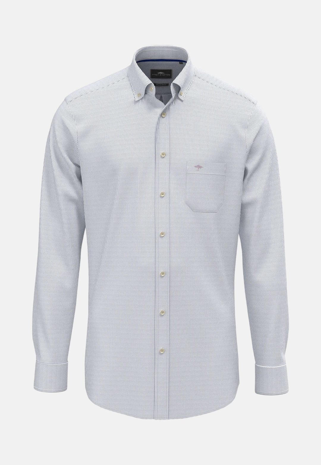 Fynch - Hatton Washed Oxford Bengal Stripe Button Down Shirt Harbour Blue - 16138320-654-M - fynch - hatton.co.uk