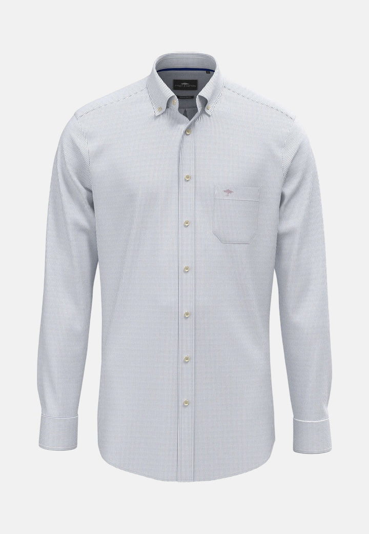 Fynch - Hatton Washed Oxford Bengal Stripe Button Down Shirt Harbour Blue - 16138320-654-M - fynch - hatton.co.uk