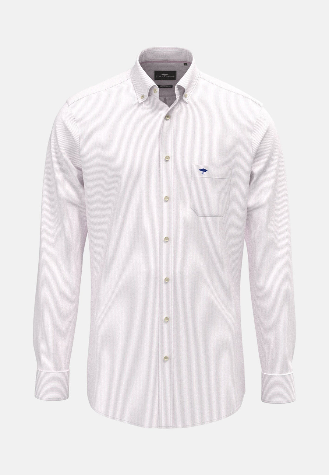 Fynch - Hatton Washed Oxford Bengal Stripe Button Down Shirt Magnolia - 16138320-464-M - fynch - hatton.co.uk