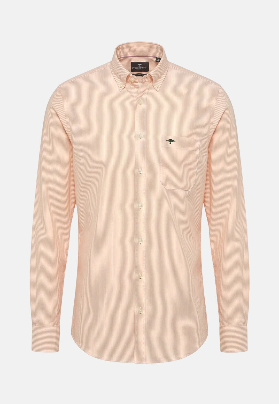 Fynch - Hatton Washed Oxford Bengal Stripe Button Down Shirt Tangerine - 16138320-212-M - fynch - hatton.co.uk