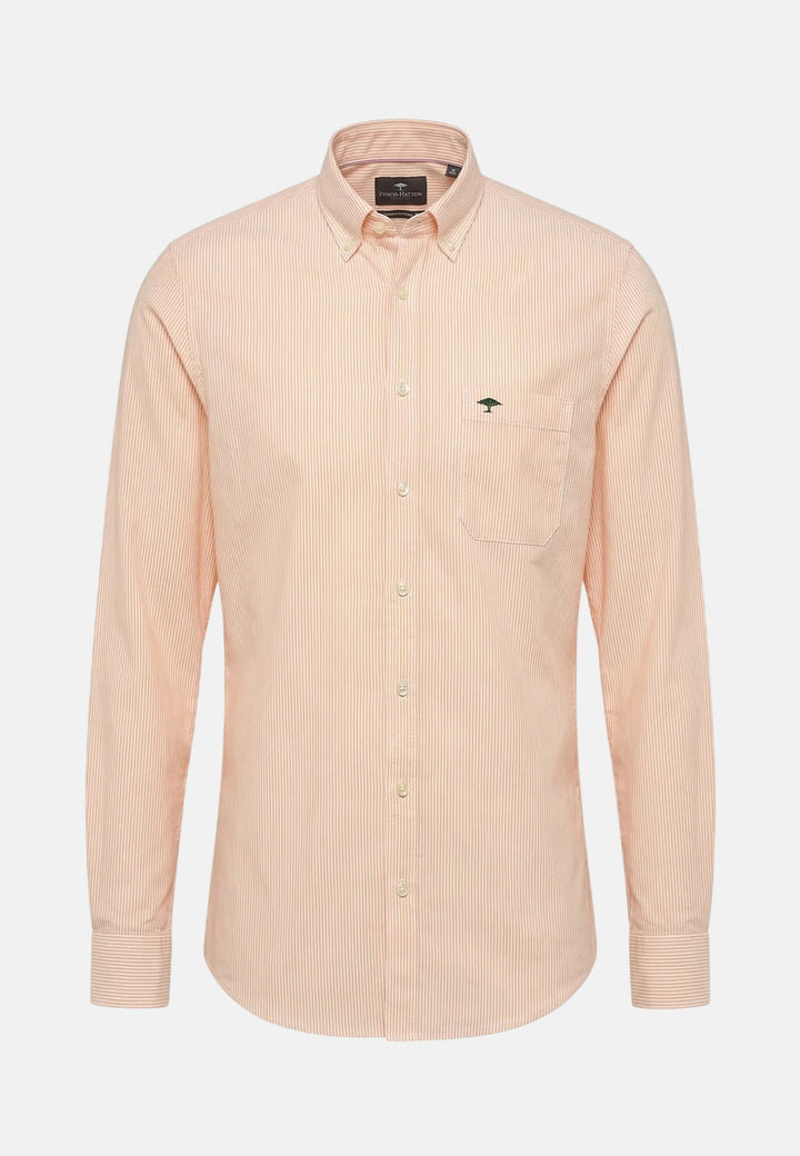 Fynch - Hatton Washed Oxford Bengal Stripe Button Down Shirt Tangerine - 16138320-212-M - fynch - hatton.co.uk