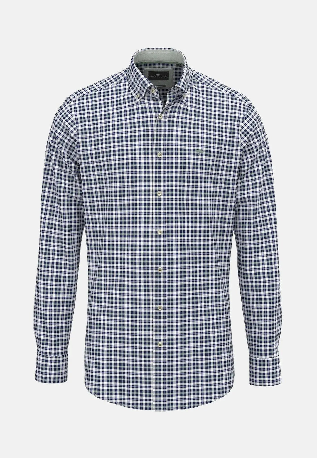Fynch - Hatton Washed Oxford Check Button Down Shirt Fern - 15088690-734-S - fynch - hatton.co.uk