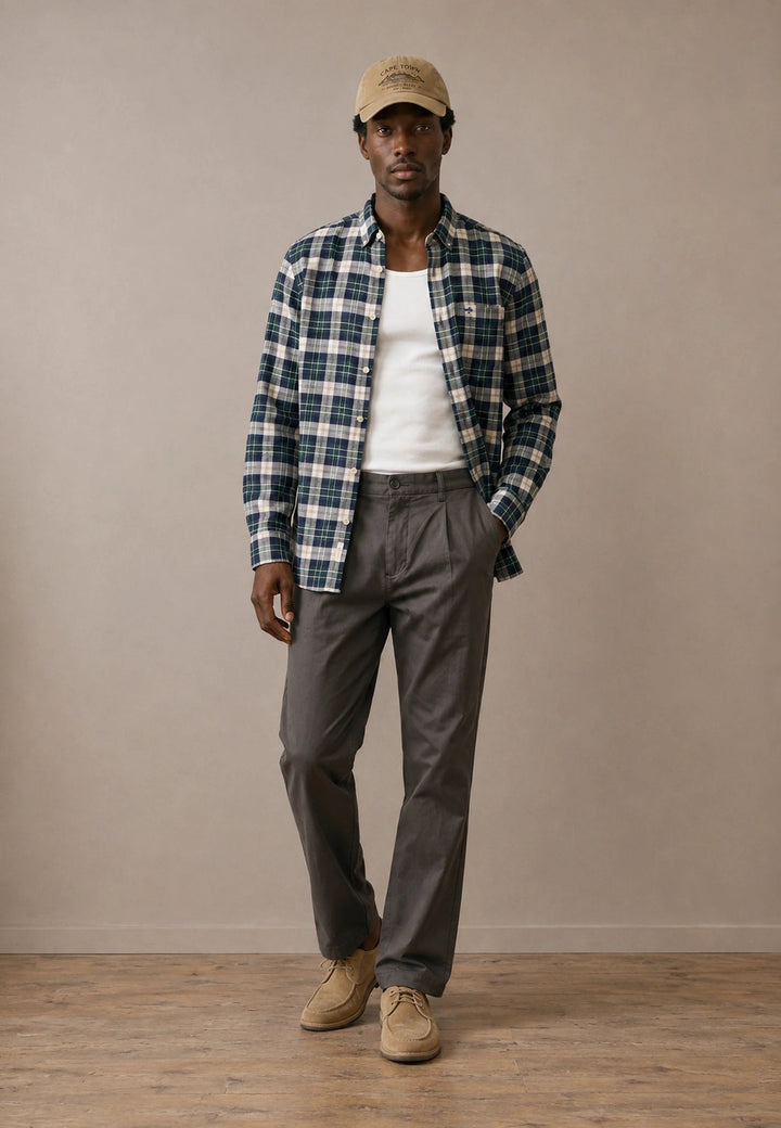 Fynch-Hatton Washed Oxford Check Button Down Shirt Teal 16078490-673-M