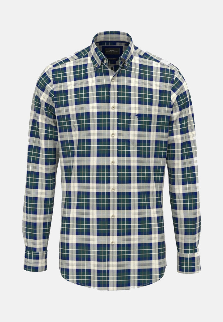 Fynch-Hatton Washed Oxford Check Button Down Shirt Teal 16078490-673-M