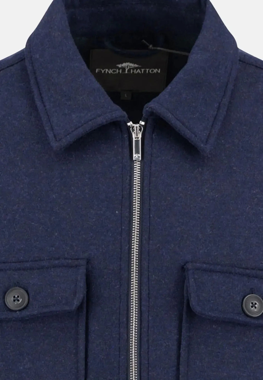 Fynch - Hatton Wool Blend Melange Overshirt Dark Navy - 15102508-688-S - fynch - hatton.co.uk