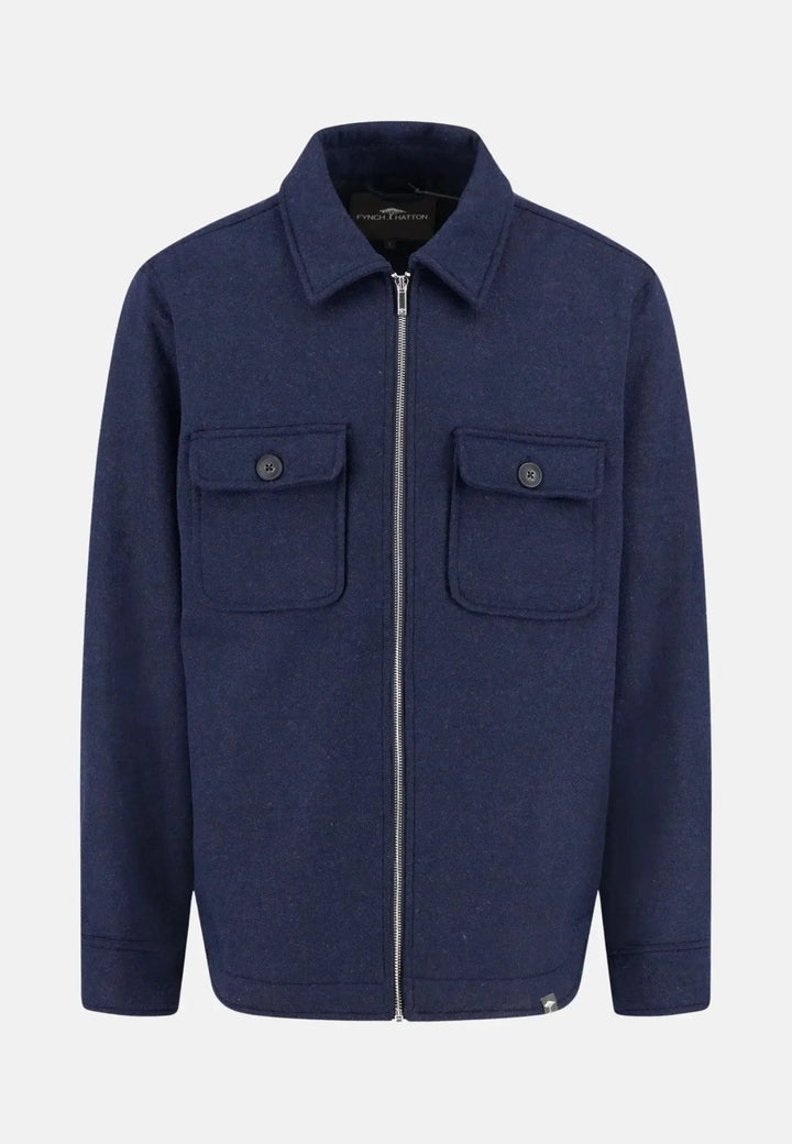 Fynch - Hatton Wool Blend Melange Overshirt Dark Navy - 15102508-688-S - fynch - hatton.co.uk
