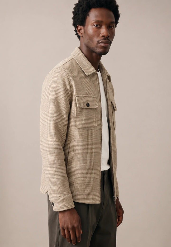 Fynch-Hatton Wool Blend Patch Pocket Check Overshirt Beige 16092424-833-M