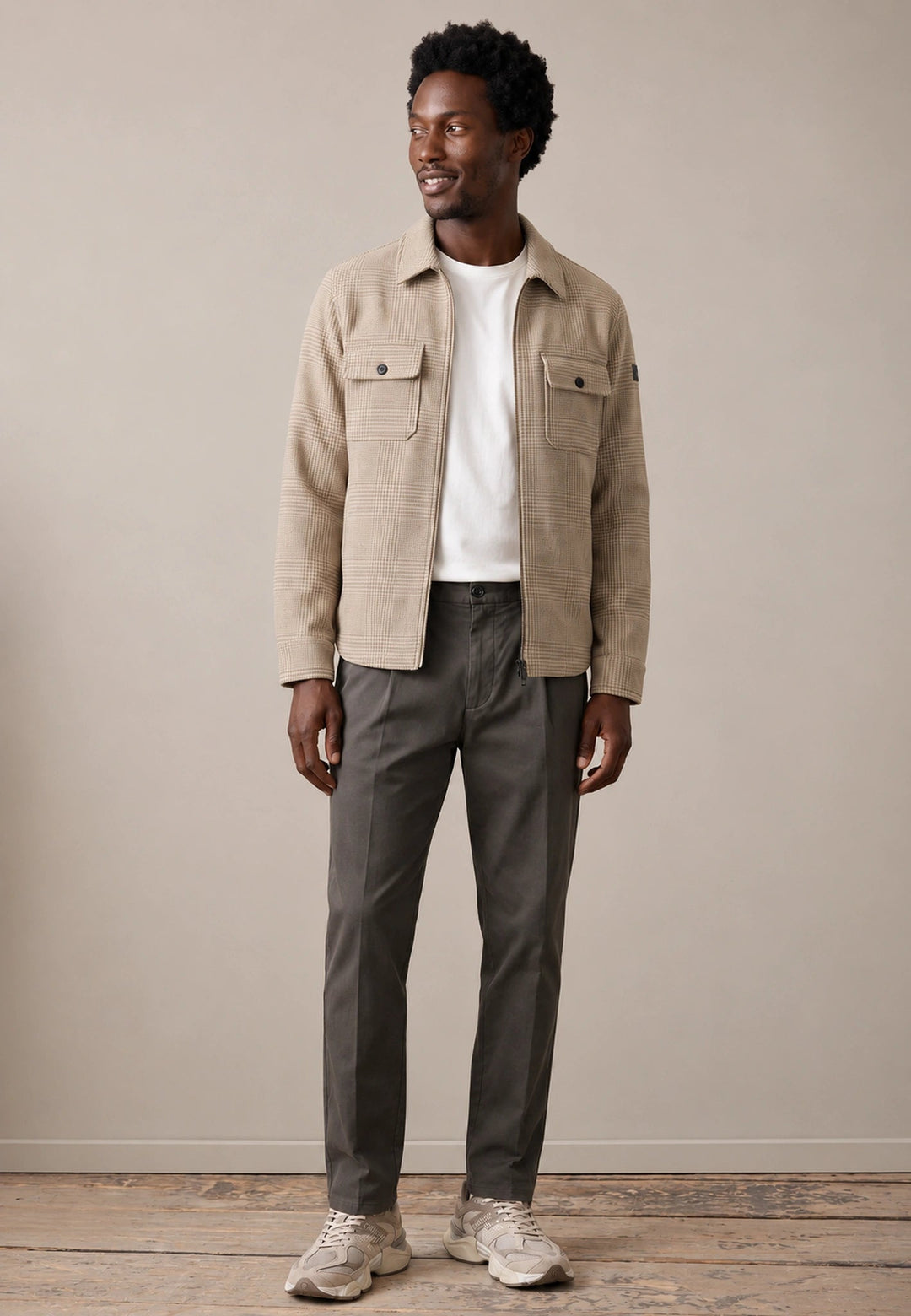 Fynch-Hatton Wool Blend Patch Pocket Check Overshirt Beige 16092424-833-M