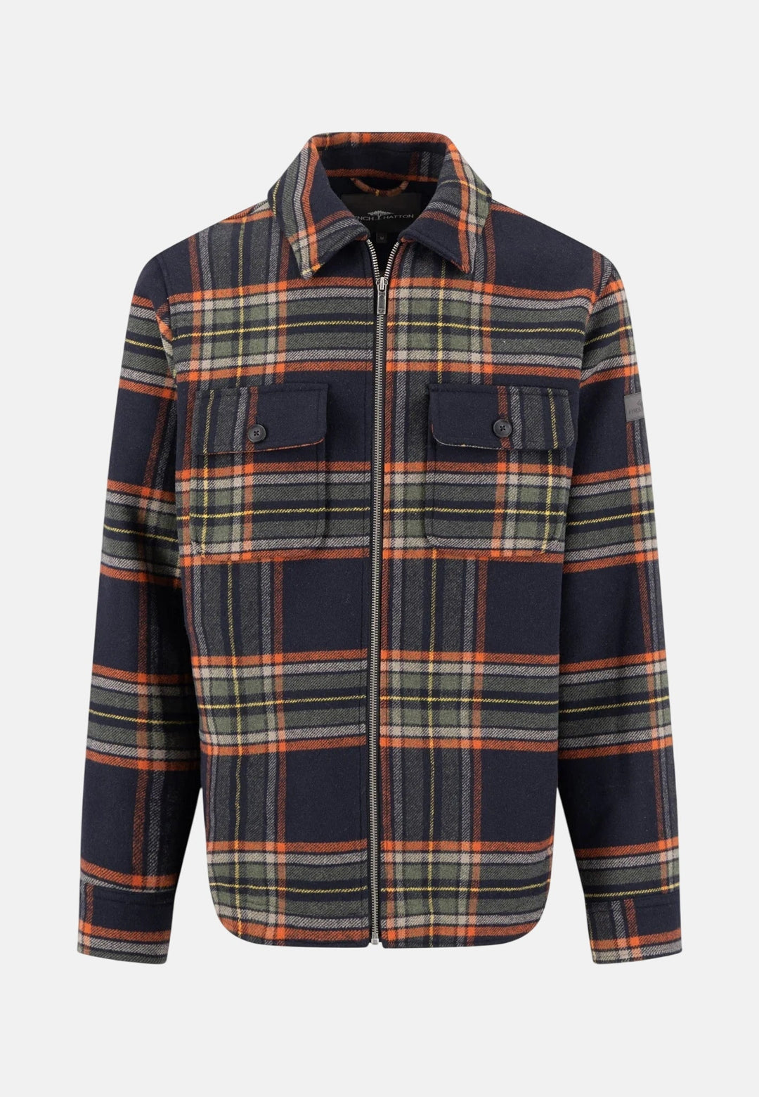 Fynch-Hatton Wool Blend Patch Pocket Check Overshirt Dark Navy 16092426-688-M