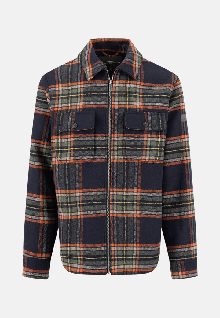 Fynch-Hatton Wool Blend Patch Pocket Check Overshirt Dark Navy 16092426-688-M
