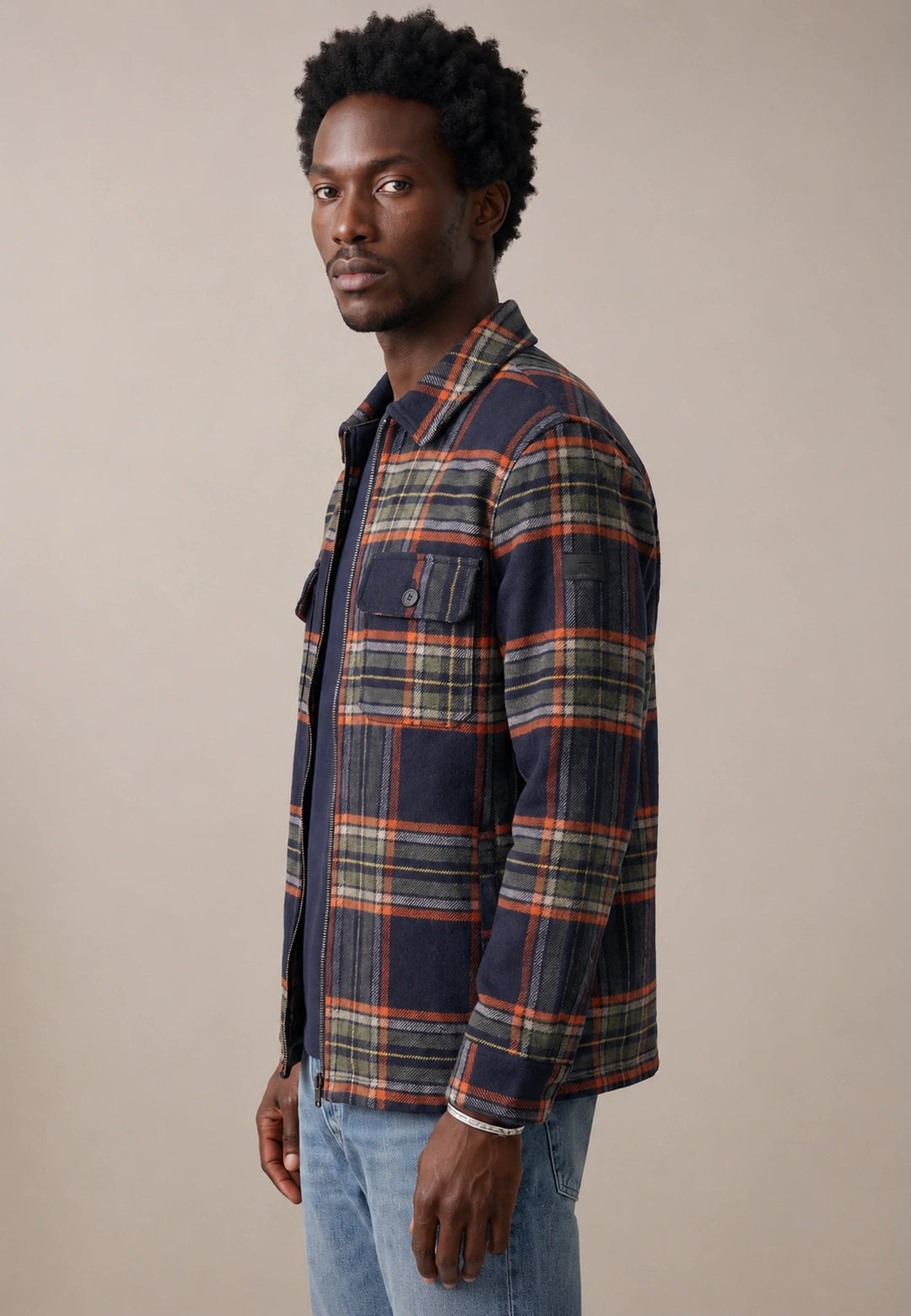 Fynch-Hatton Wool Blend Patch Pocket Check Overshirt Dark Navy 16092426-688-M
