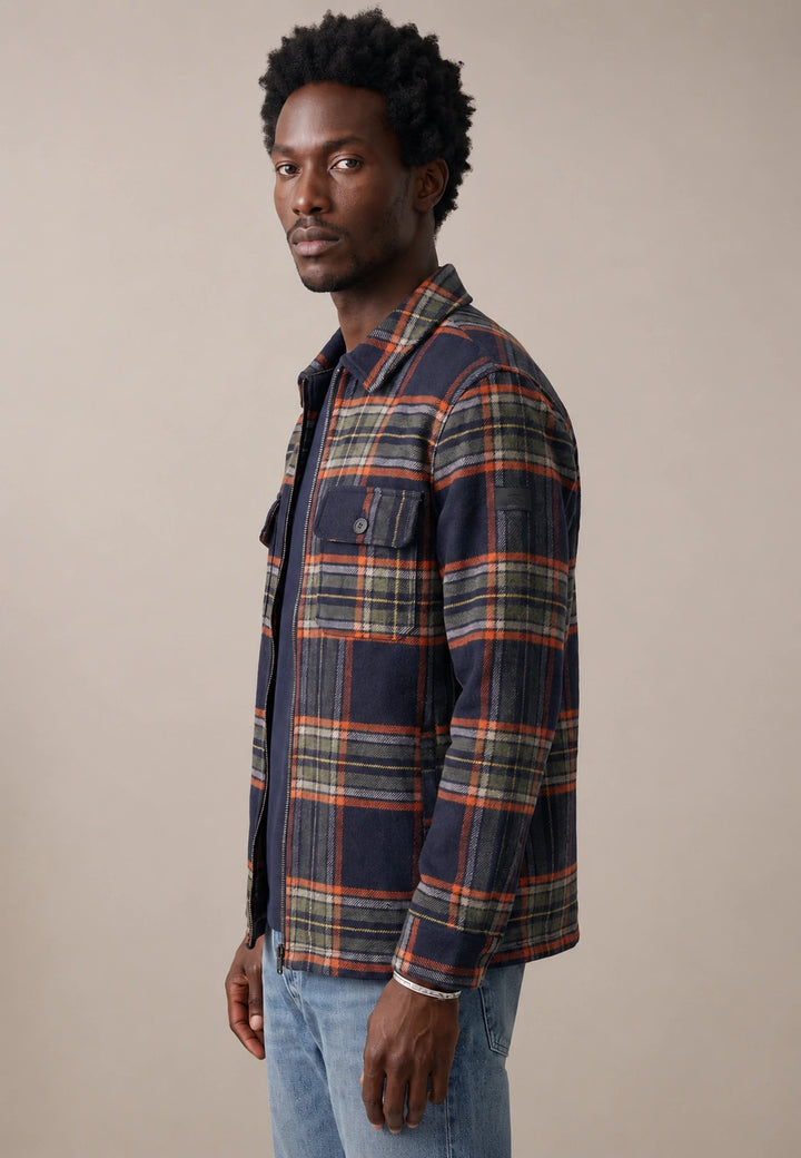 Fynch-Hatton Wool Blend Patch Pocket Check Overshirt Dark Navy 16092426-688-M