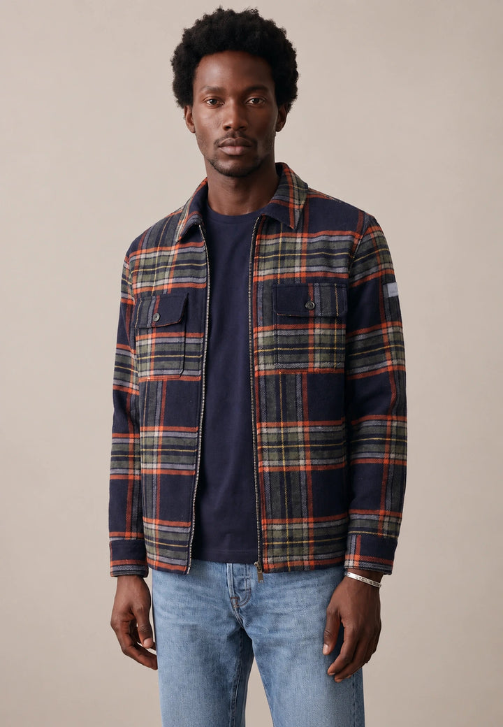 Fynch-Hatton Wool Blend Patch Pocket Check Overshirt Dark Navy 16092426-688-M