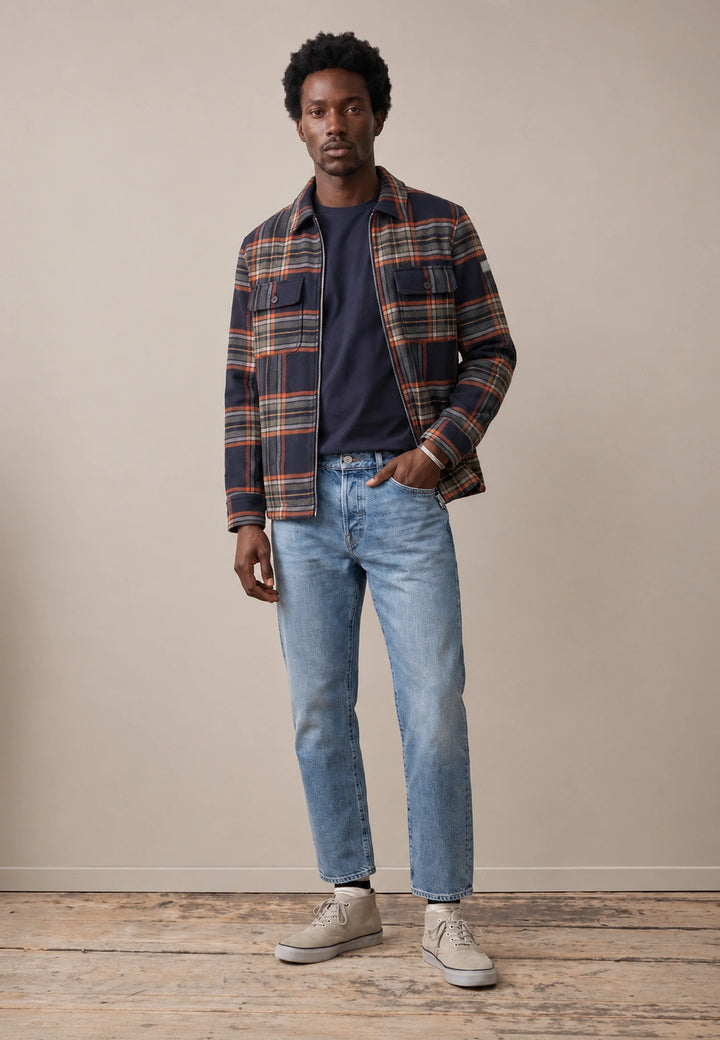 Fynch-Hatton Wool Blend Patch Pocket Check Overshirt Dark Navy 16092426-688-M