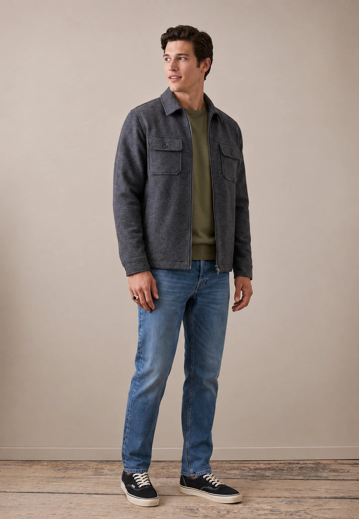 Fynch-Hatton Wool Blend Patch Pocket Zip Jacket Grey Melange 16092408-967-S