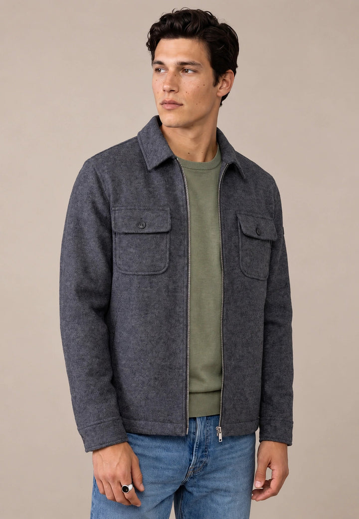 Fynch-Hatton Wool Blend Patch Pocket Zip Jacket Grey Melange 16092408-967-S